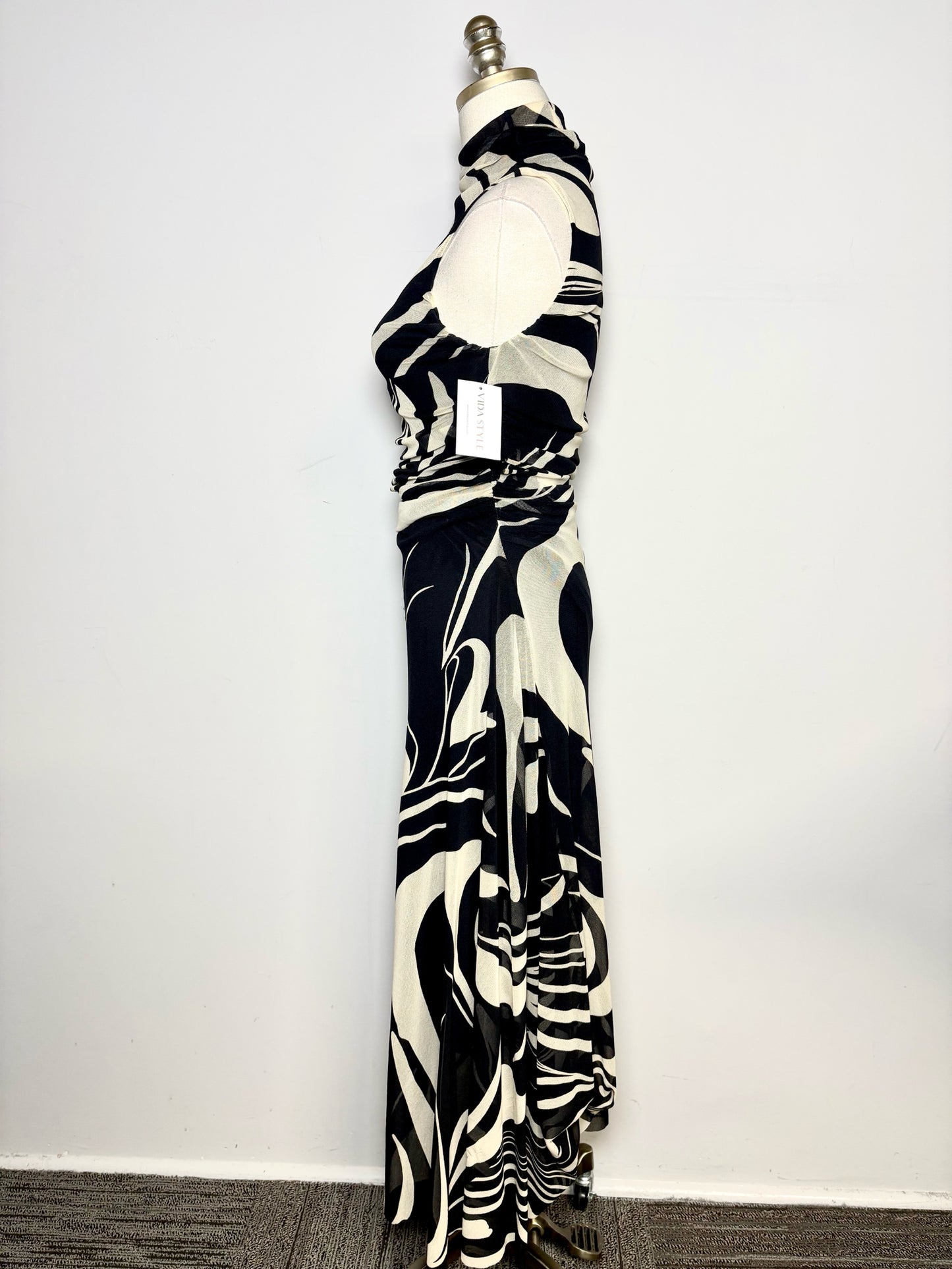 Women Size S Fuzzi Black, Cream Abstract Lines Polyamide Blend Pre-owned Dress