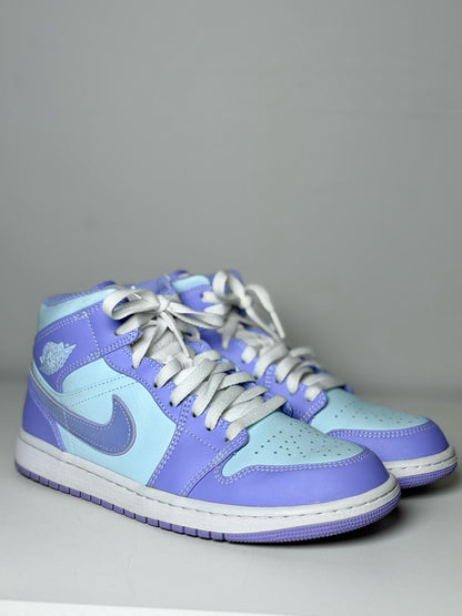 W Shoe Size 8.5 Nike Jordan 1 Mid Purple Aqua Leather High Top Sneakers