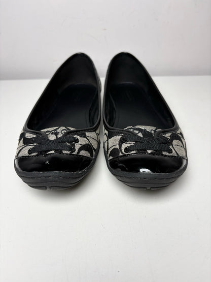 W Pre-Owned 6.5 Coach Black, gray Canvas Patent Leather Trim  Flats P