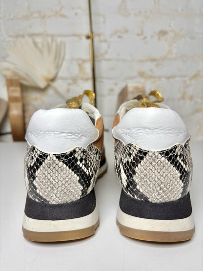 W Shoe Size 6 Veronica Beard Tan, white, black Suede Snake Skin Sneakers