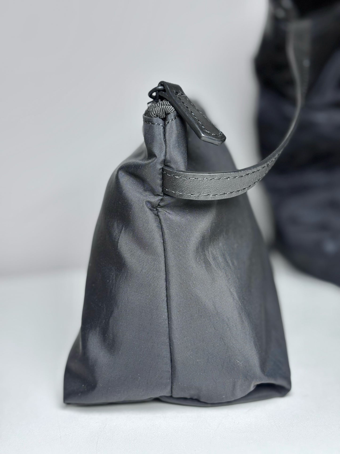 Versace Jacquard, Monogram Nylon Pre-owned Black Leather + Pouch Crossbody Tote