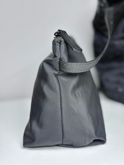 Versace Jacquard, Monogram Nylon Pre-owned Black Leather + Pouch Crossbody Tote