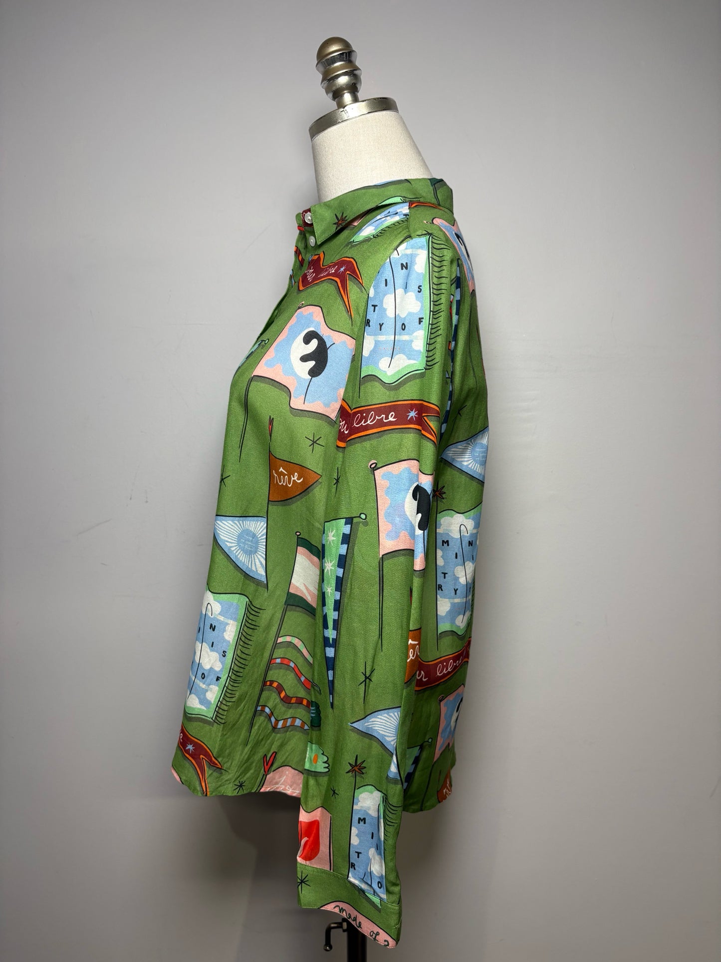 Women Size 36 Sézane x Pangea Pierro Green Cotton Pre-Owned Button-Down Shirt