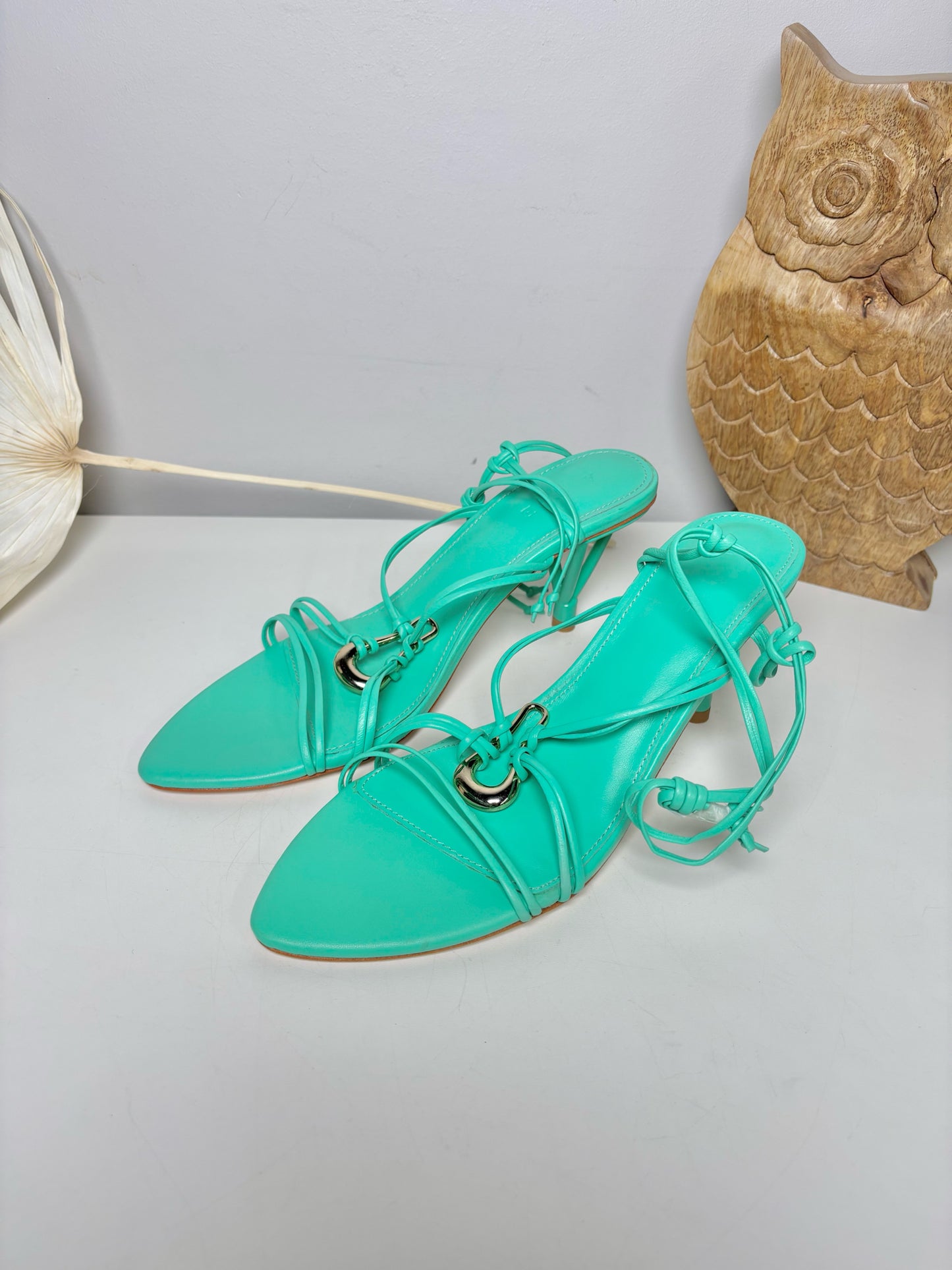 W Shoe Size 38 (8) Aje Teal Leather Cowhide NWT Heels
