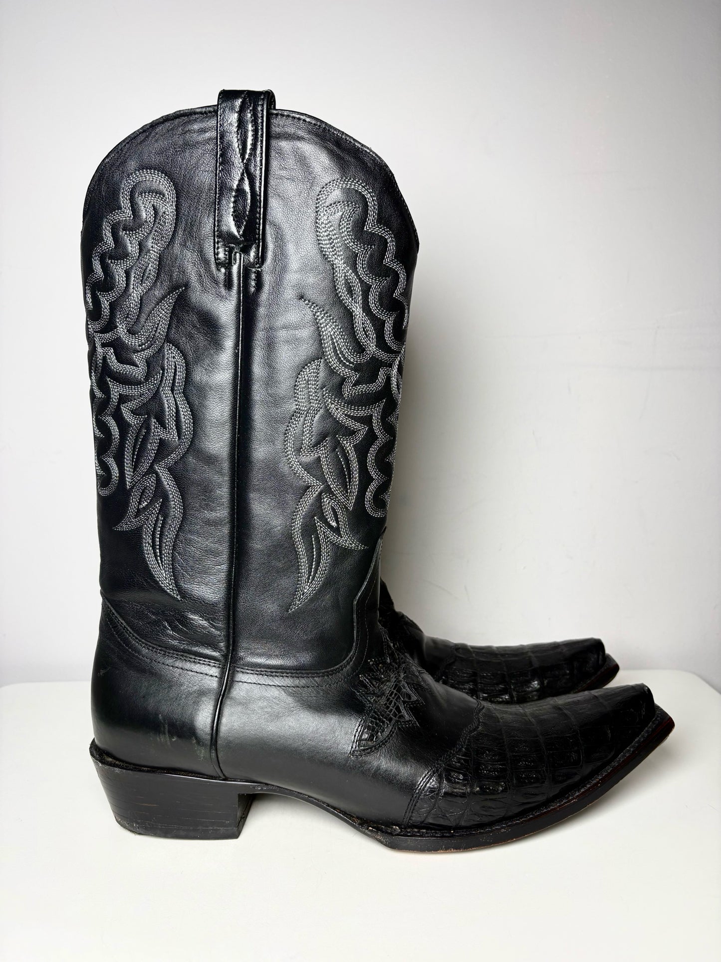 Mens Shoe Size 13 King Exotic Black Cowhide, Ostrich Leather Men's Boots