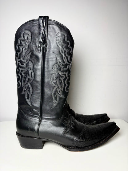 Mens Shoe Size 13 King Exotic Black Cowhide, Ostrich Leather Men's Boots
