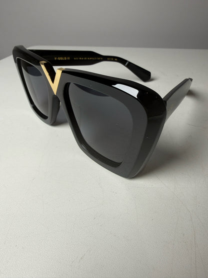 Valentino Garavani V Gold II Sunglasses Women's Pre-owned Black Acetate