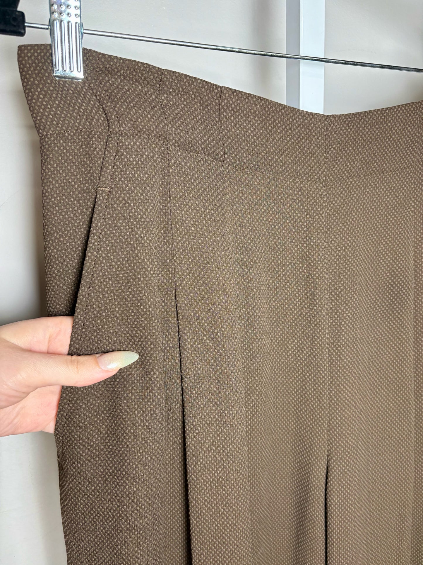 Women Size 6 Lafayette 148 Brown Textured Pre-Owned High-Rise Wide-Leg Pants