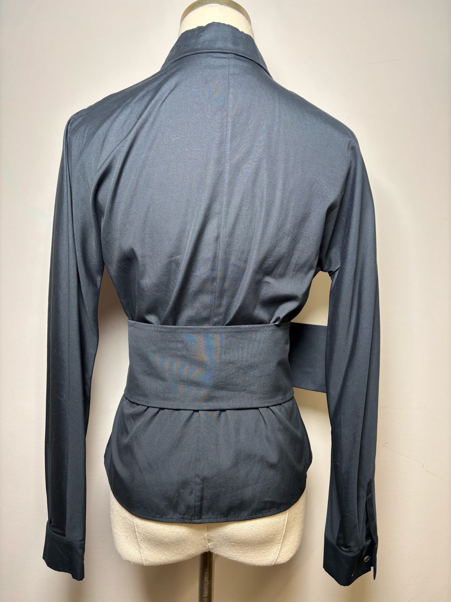 Women Size 42 ( 6 US) Prada Navy Blue Solid Pure Cotton LS Oxford Shirt