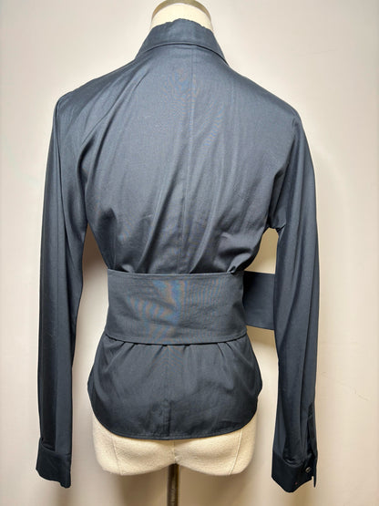 Women Size 42 ( 6 US) Prada Navy Blue Solid Pure Cotton LS Oxford Shirt