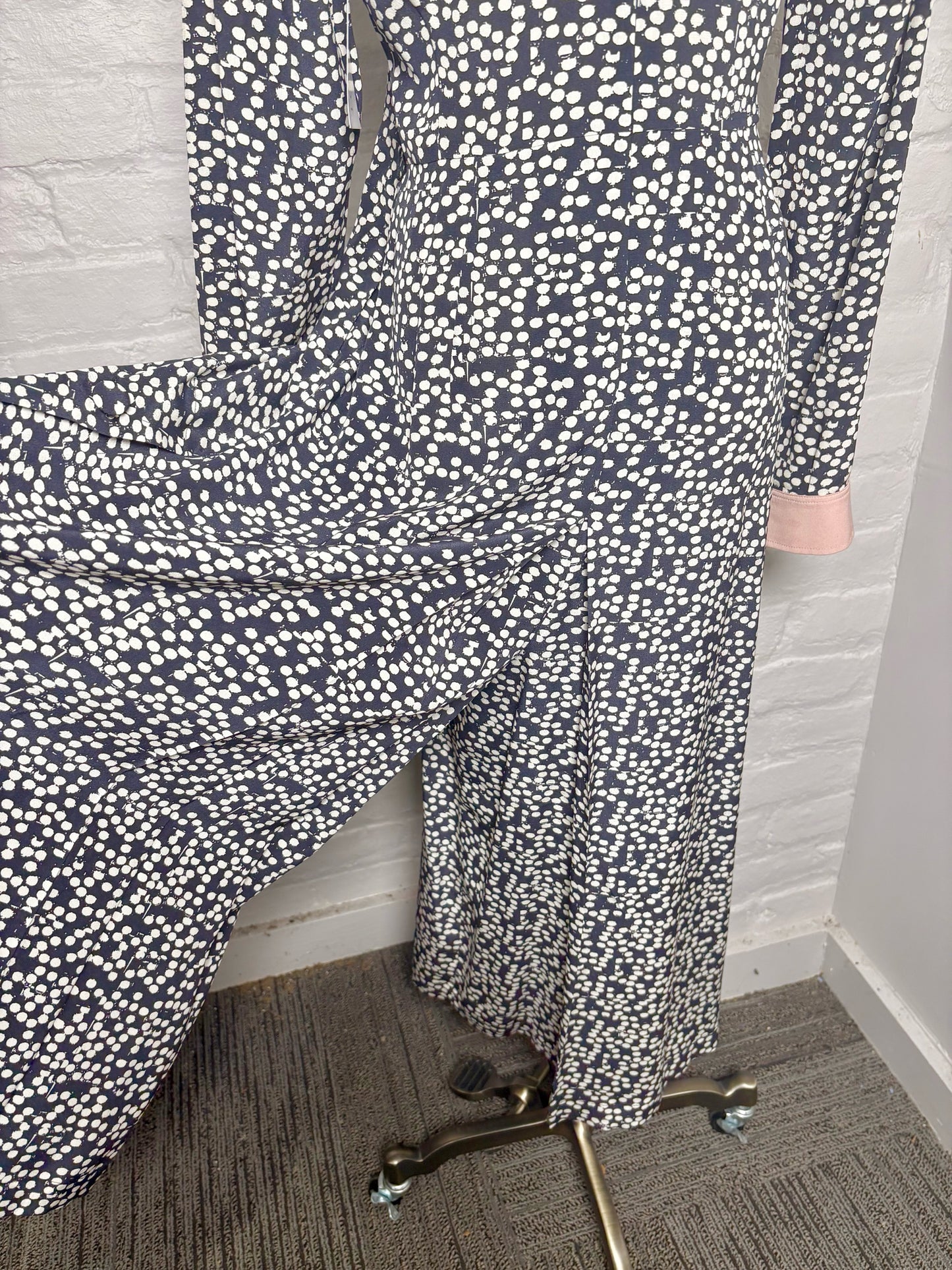 Women Size 4 Max Mara Blue, Cream Geometric Print Jumpsuit