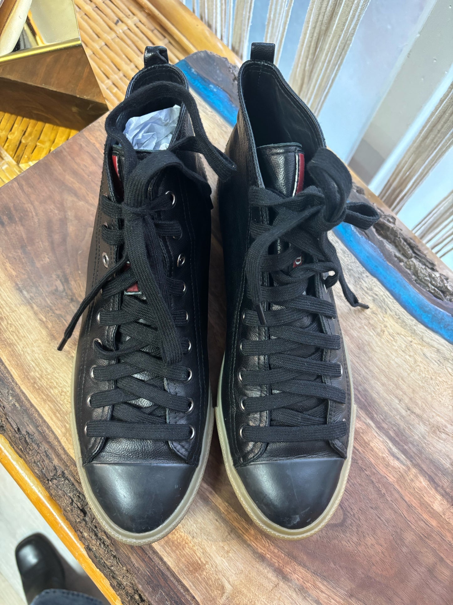 W Shoe Size 40 (10, US) Prada Black Nappa Leather high Top Sneakers