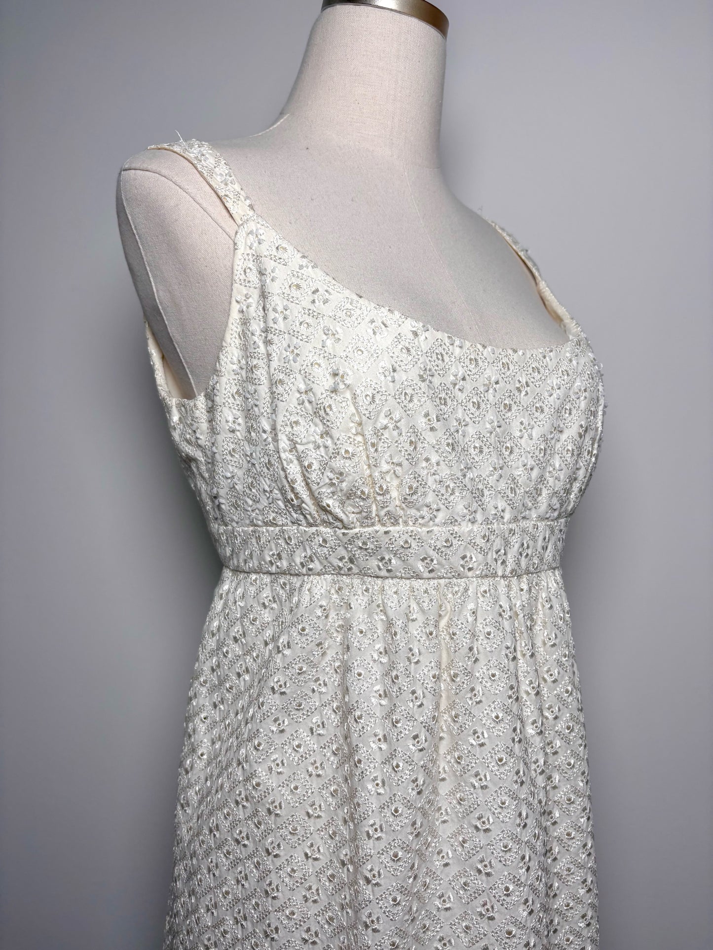Women Size M Marina Cream Eyelet Lace, Beads Cotton Bubble Dress