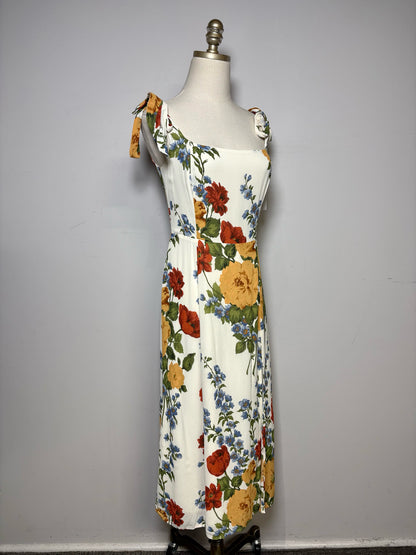 Women's Size 6 O.P.T Cream Neutral Floral Print Pure Viscose Pre-Owned Sundress