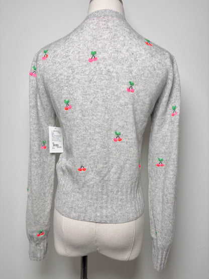 Women Size XS Brodie Gray Embroidered Cherries Cashmere Sweater
