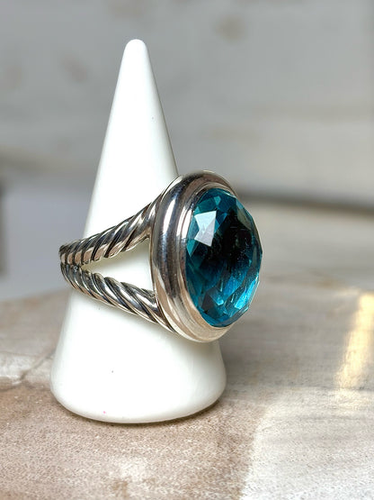 David Yurman Blue Topaz Silver 7 Pre-owned Albion Sterling Silver Ring