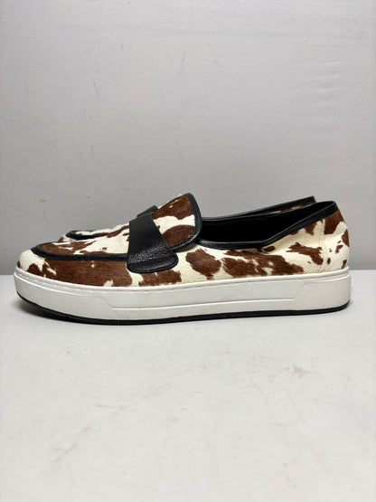 Women's Shoe Size 9.5 Donald J. Pliner Richiieeh Brown & Cream Cow Print Calf Hair NWT Pre-Owned Slip-Ons