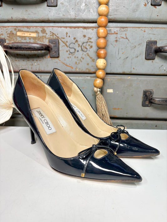 W Shoe Size 38.5 Jimmy Choo Black Leather Patent Heels
