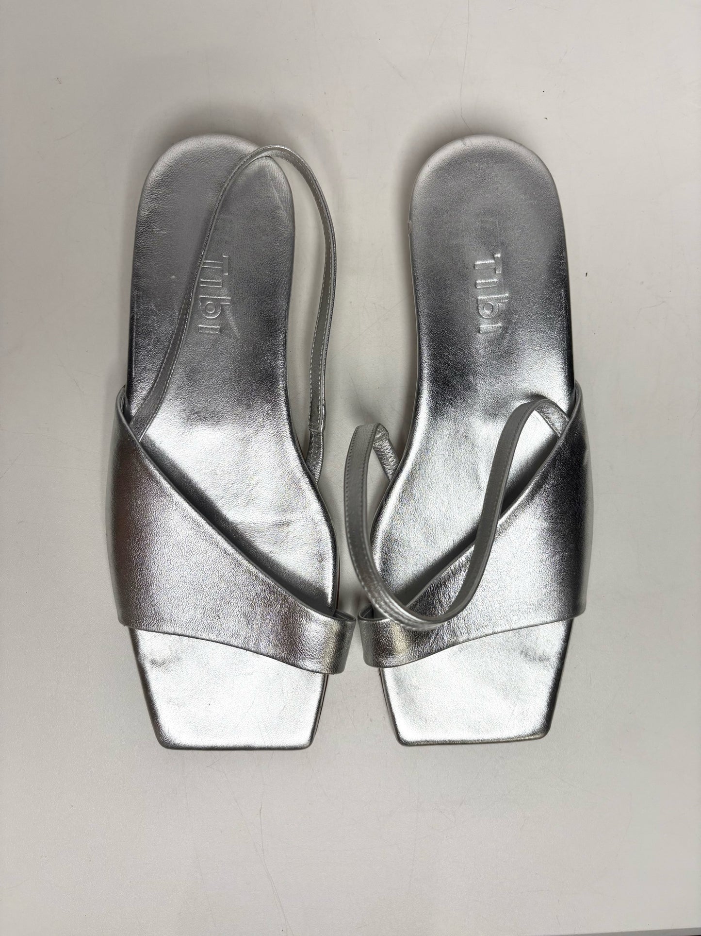 W Shoe Size 37.5 Tibi Avi Asymmetric Metallic Silver Pre-owned Flat Sandal