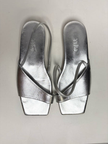 W Shoe Size 37.5 Tibi Avi Asymmetric Metallic Silver Pre-owned Flat Sandal