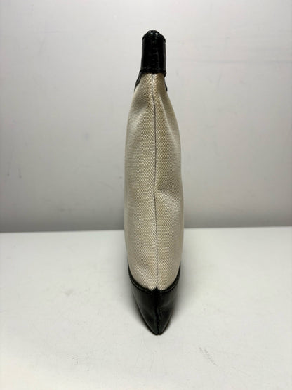 Balenciaga Logo Clip Canvas & Leather Neutrals Pre-Owned Portfolio Clutch