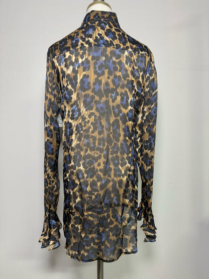 Women Size 38 (2 US) Blumarine Black Abstract Print 100% Silk Blouse