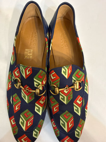 Gucci Brixton GG Blue Satin Print Shoe Sz 8 Men's Loafers NWT Pre-owned