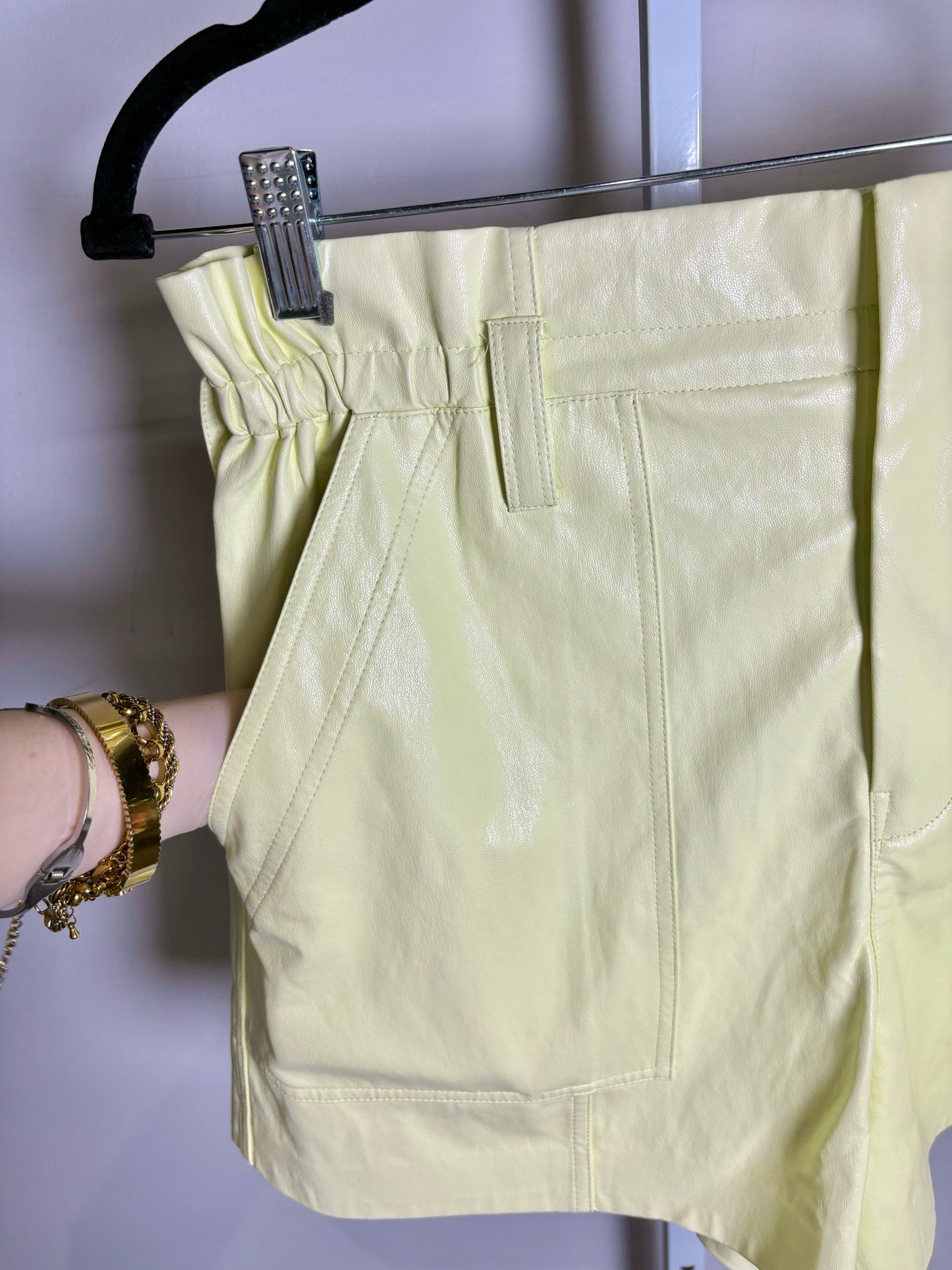 Women Size 8 (M) ALC Yellow Vegan Leather Wide Leg Shorts