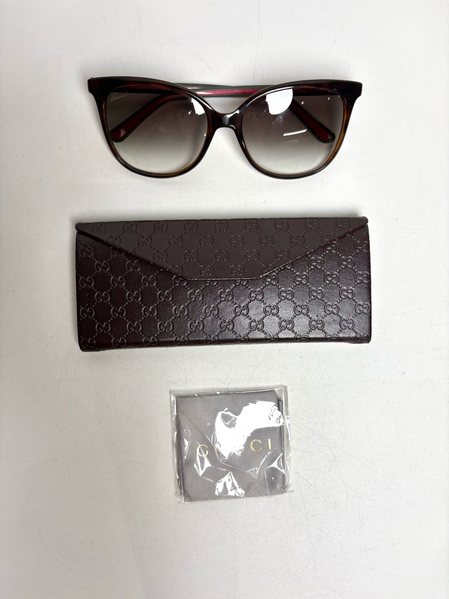 Women's Gucci GG 3649/S Brown w/Red, Green Web Stripe Acetate Sunglasses Pre-Owned