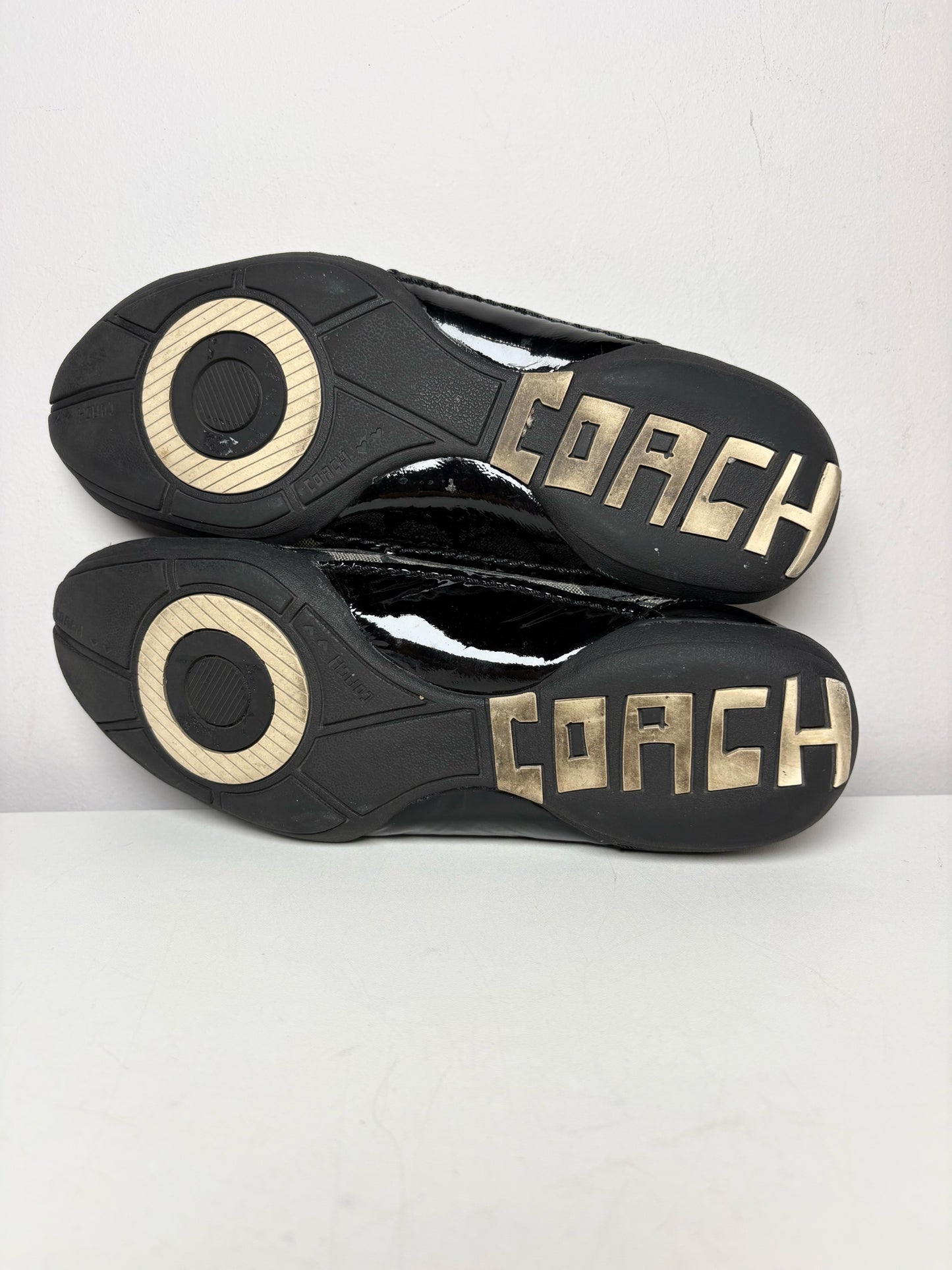 W Pre-Owned 6.5 Coach Black, gray Canvas Patent Leather Trim  Flats P