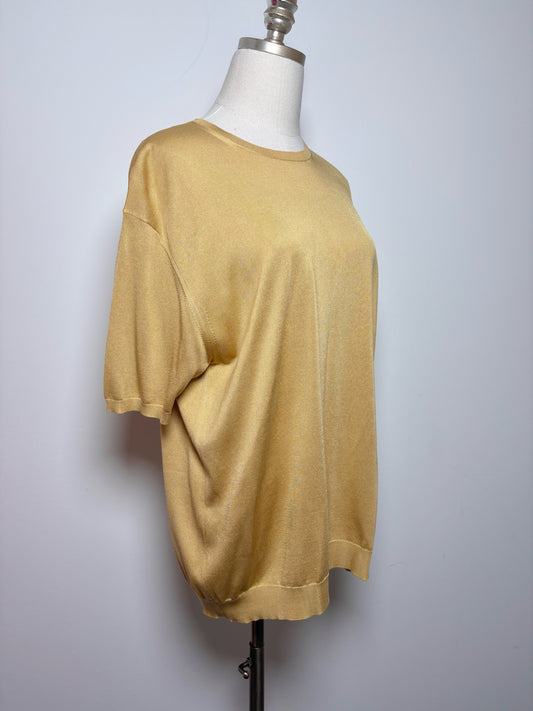 Prada Yellow Silk Solid Men's Mens Size 50 (L) Short Sleeves Sweater