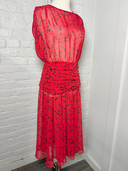 Women Size 4 Albert Nipon Red, Black Geometric Print Polyester Dress