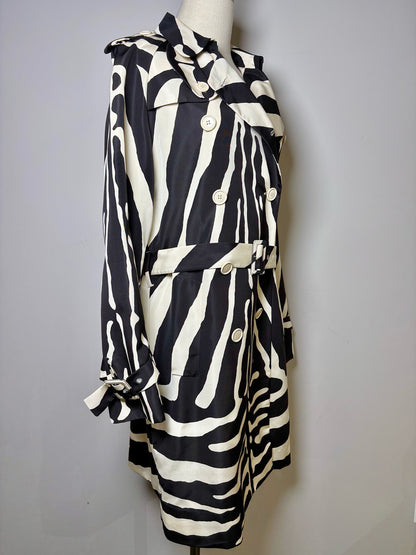 Women Size 8 Christian Dior Black, Cream Zebra Silk Trench Coat