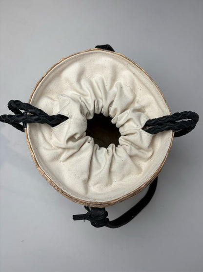Women's Altuzarra Small Watermill Beige Woven Straw Black Leather Pre-Owned Bucket Bag