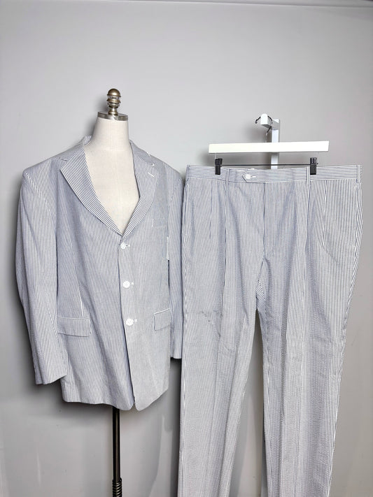 Jos. A. Bank Blue & White 100% Cotton Searsucker Men's 46R Suit NWT Pre-Owned