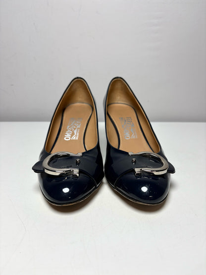 W Shoe Size 7.5 Salvatore Ferragamo Blue Leather Patent Women's Pre-owned Heels
