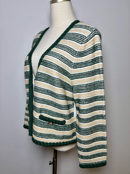Women Size L Veronica Beard Green/Khaki Stripe Linen NWT Sweater