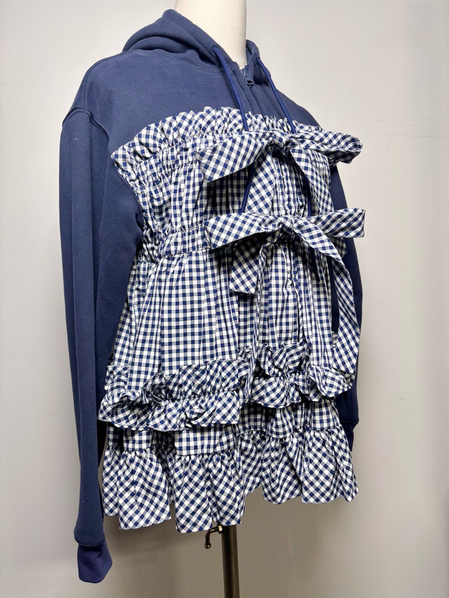 Women Size XS Sandy Liang Blue Solid, Gingham Combo Jacket