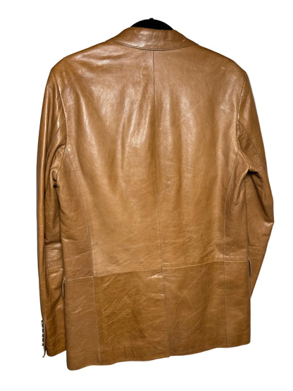 Men Size 40 (L) BOSS Hugo Boss Camel Leather Pre-Owned Blazer Jacket