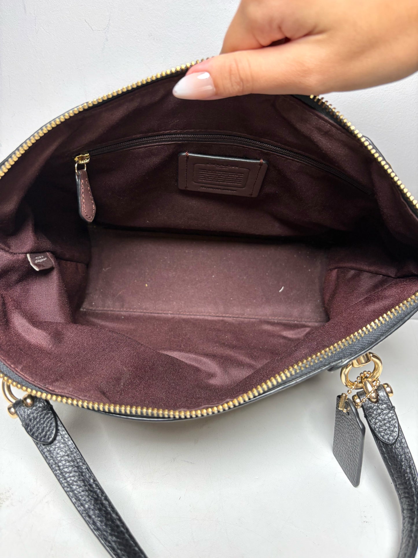 Women's Coach Kacey Brown & Black Signature Monogram Pebble Leather Pre-Owned Satchel Bag