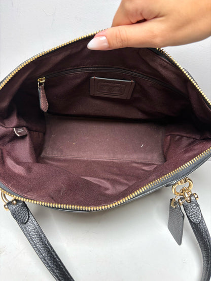 Women's Coach Kacey Brown & Black Signature Monogram Pebble Leather Pre-Owned Satchel Bag