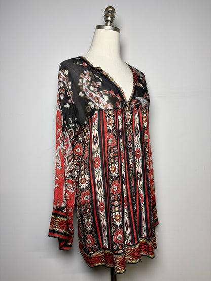 Women Size 2 Isabel Etoile Marant Red, Black Multi-Print 100% Viscose Blouse