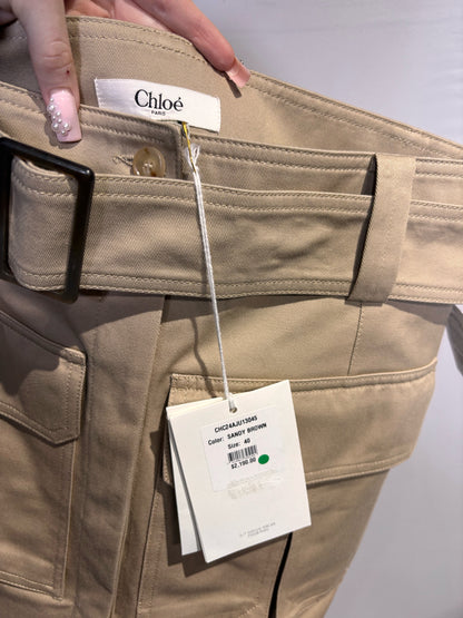 Women Size 40 (8/M) Chloe Khaki Cotton Utility Belted Skirt