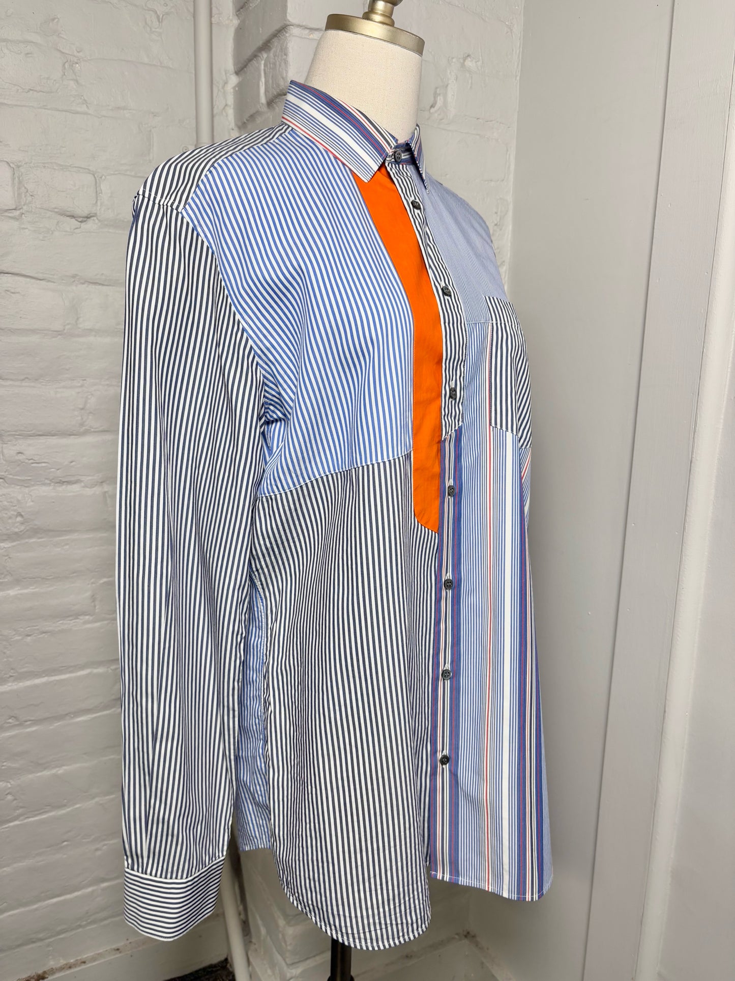 Women Size 39 (L, US) Joseph Blue, White Striped Shirt