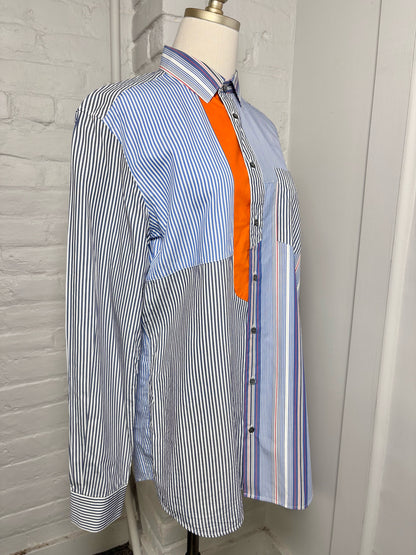 Women Size 39 (L, US) Joseph Blue, White Striped Shirt
