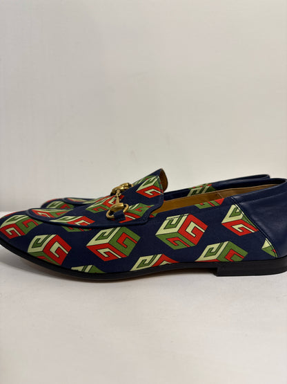 Gucci Brixton GG Blue Satin Print Shoe Sz 8 Men's Loafers NWT Pre-owned