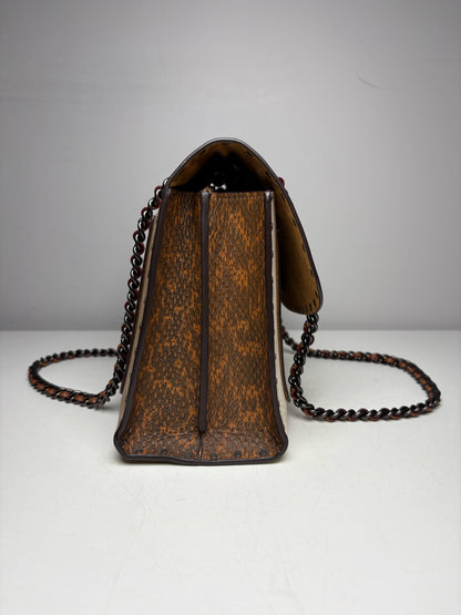 Women's Coach Parker Rivets Snakeskin Print Monogram Leather Pre-Owned Shoulder Bag