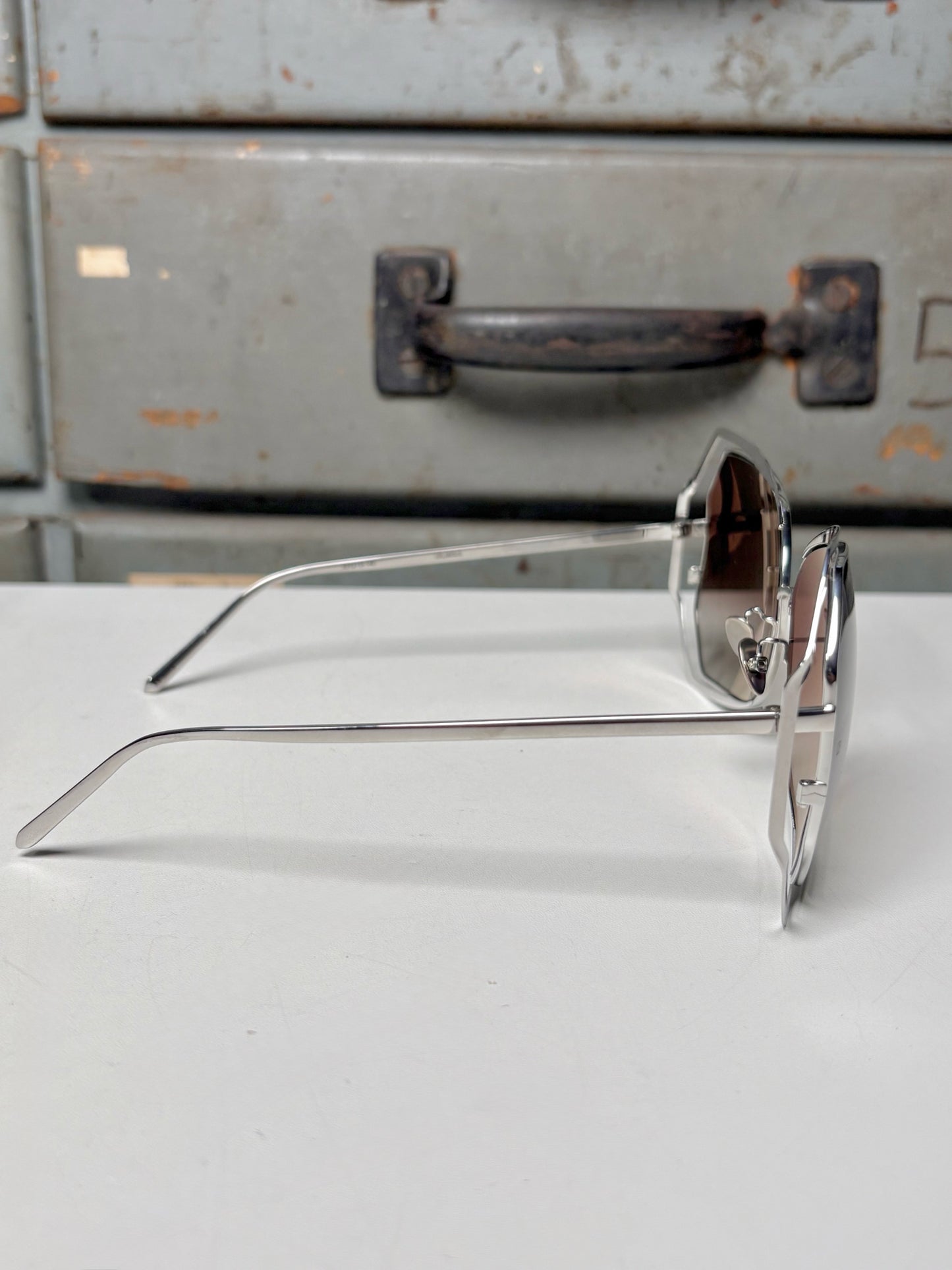 18k White Gold-Plated Linda Farrow White Gold Sunglasses