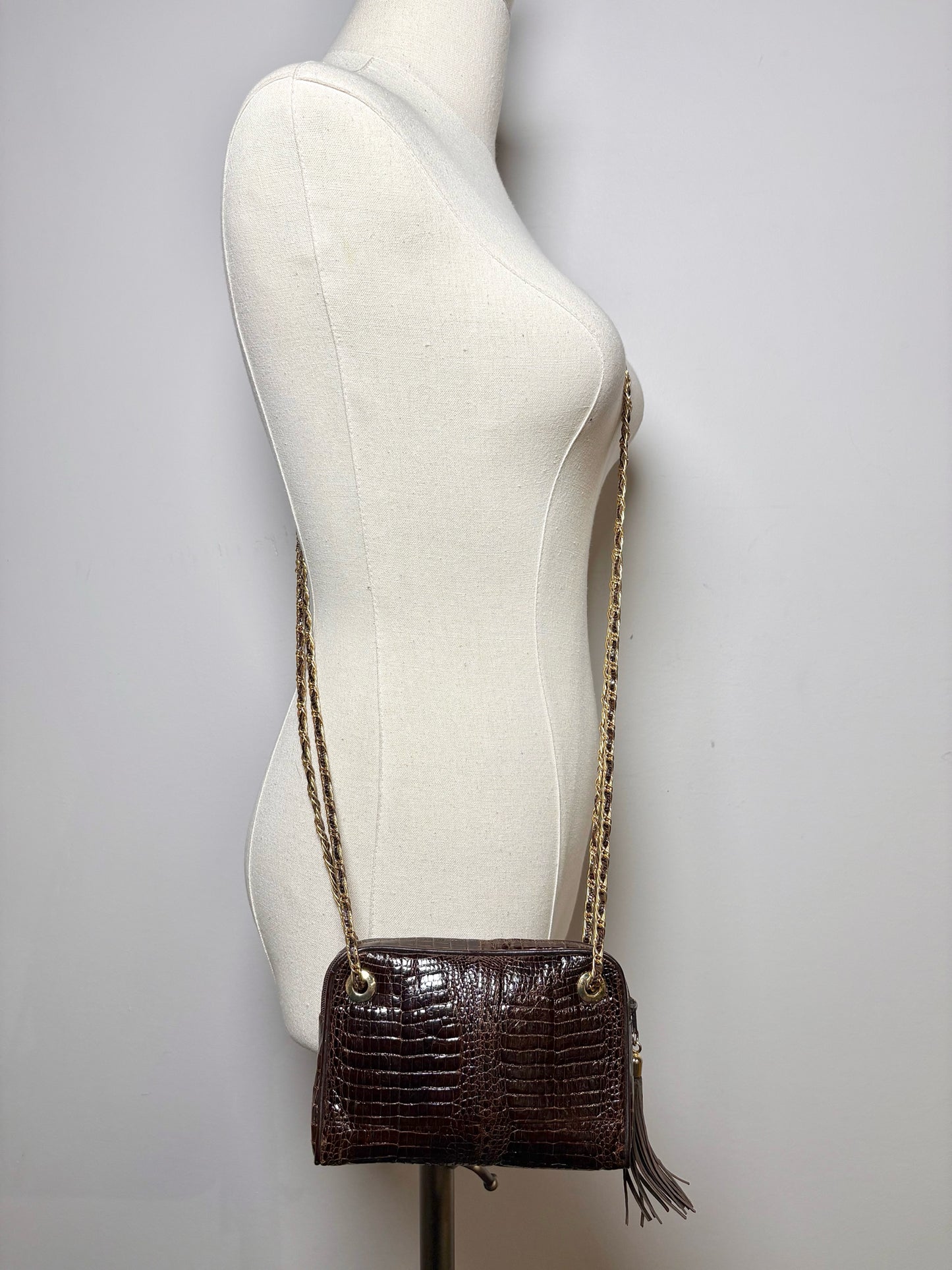 Luc Benoit Croc Embossed Leather Brown Purse