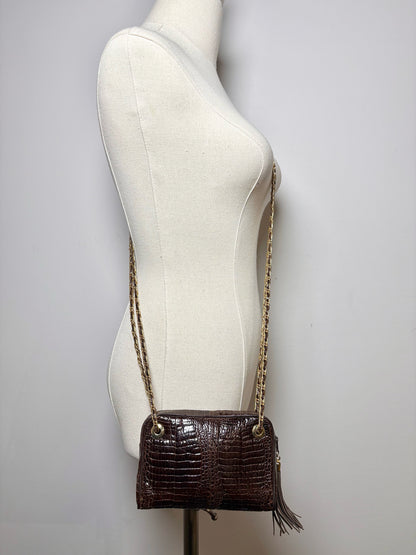 Luc Benoit Croc Embossed Leather Brown Purse